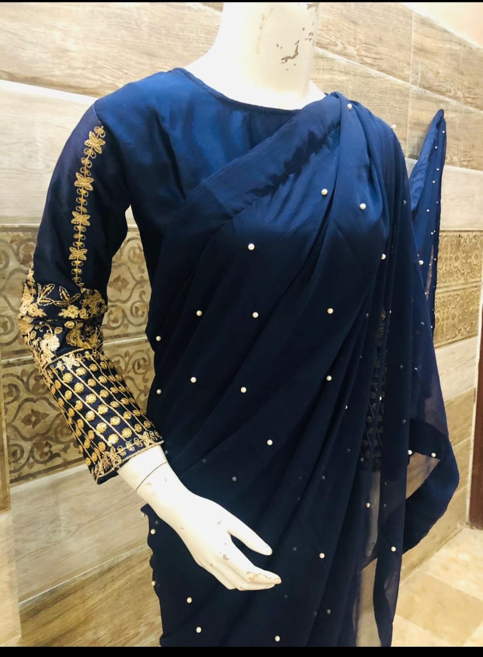 Stitched embroidery saree