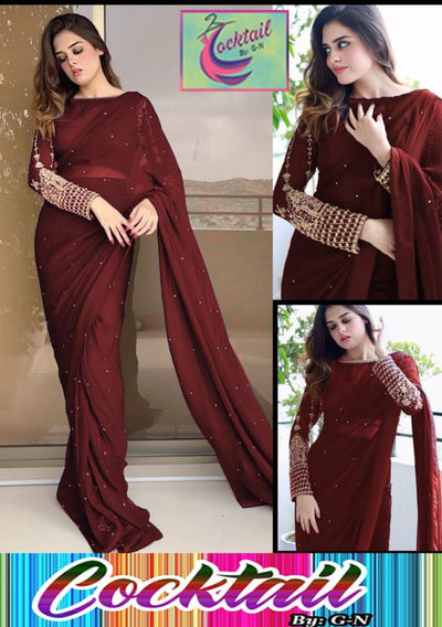 Stitched embroidery saree