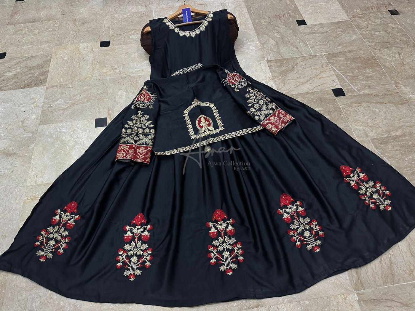 2pc embroidery coat with maxi