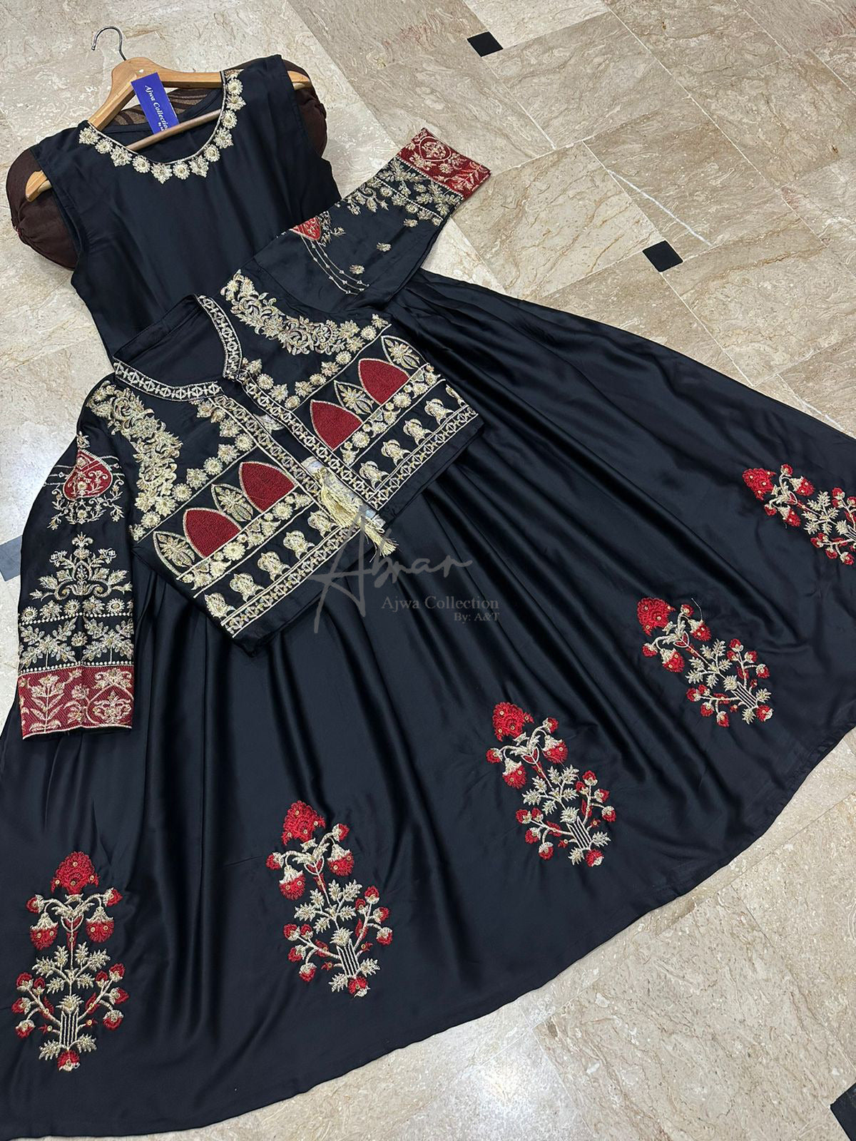 2pc embroidery coat with maxi