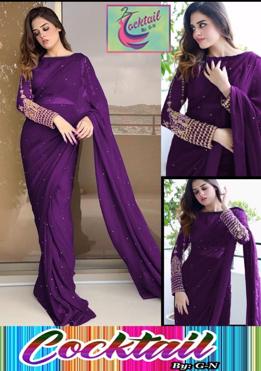 Stitched embroidery saree